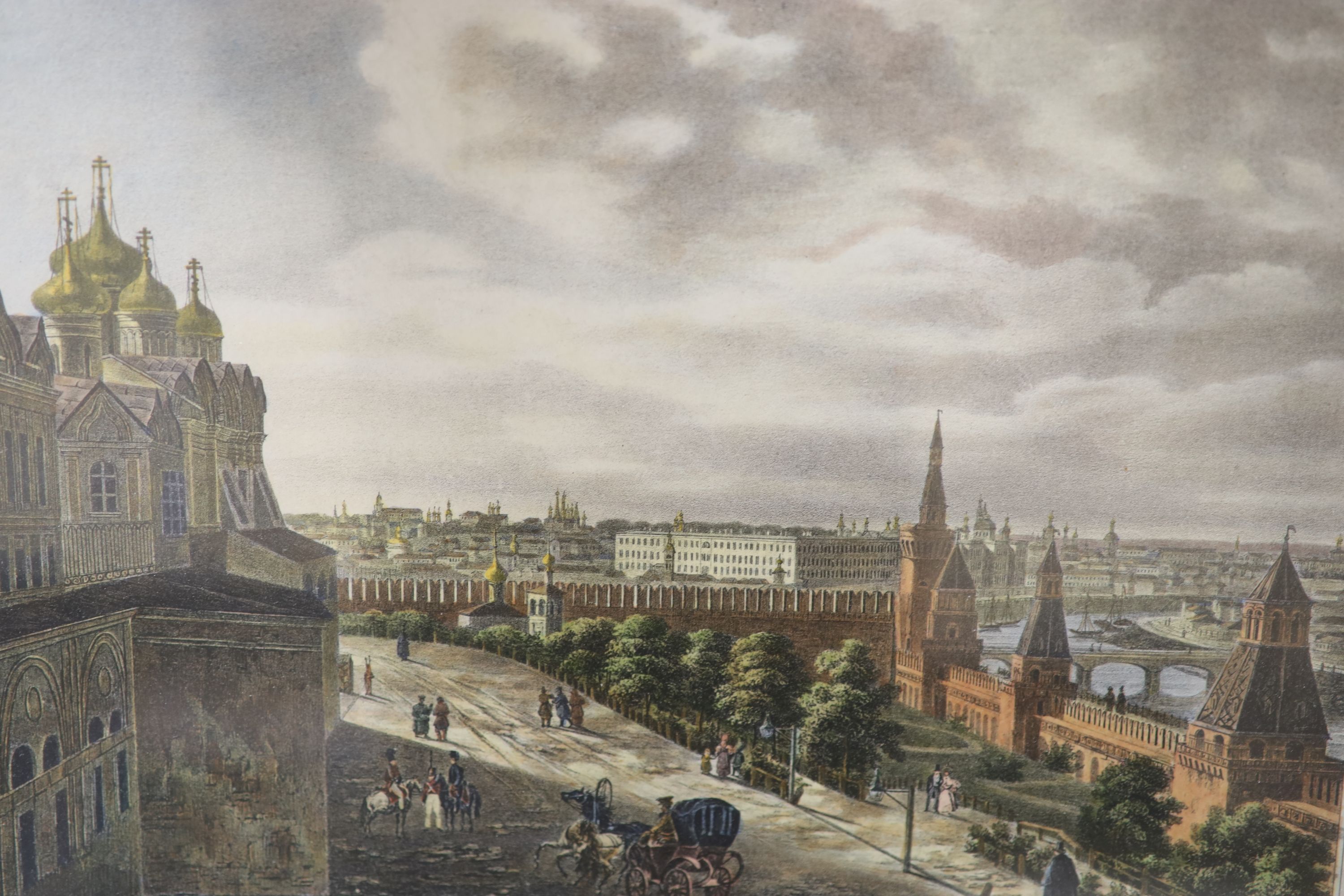 Englemann after Cadolle, set of three coloured lithographs, Views of Moscow, 24 x 35cm and 32 x 24cm